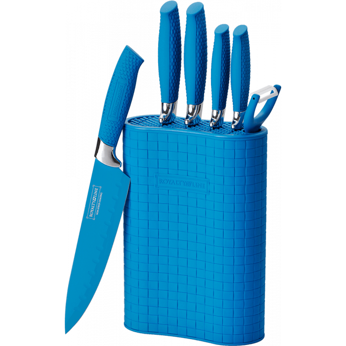Royaltyline messenset 6-delig inclusief luxe houder blauw Messensets Keukenmessen